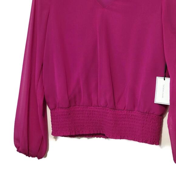 1 State V Neck Long Sleeve Smock Waist Pink Blouse Workwear Office  Size XS - Picture 3 of 13